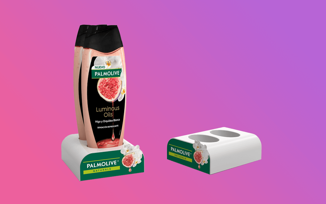 Bandeja termoformada en poliestireno blanco para shampoo de palmolive naturals